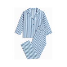 Megalaksi Erkek Çocuk Önden Düğmeli Çizgili Mavi Gaffur Pijama Takımı
