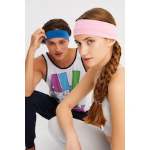 2'li Pamuklu Penye, Kaymaz, Terletmez, Ultra Hafif, Spor Saç Bandı Bandana - Tek Ebat / Pembe-mavi Pembe-mavi