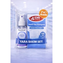 Steril Gazspanç 7,5 7,5 Cm 100 Adet + Cleansmart 50 Ml Dezenfektan Sprey Yara Bakım Seti