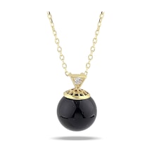Kuyumcudukkani Zincirli"büyük Boy Siyah İncili"kolye-37148-g-blk Gold