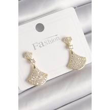 Pirinç Gold Renk Zirkon Taşlı Motif Model Kadın Küpe Çok renkli