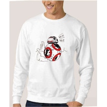 Star Wars Bb 8 Keçeli Baskılı Beyaz Erkek Örme Sweatshirt