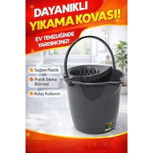 Yuvarlak Fanatik Mop Ve Su Kovası Sıkma Hazneli 12 Lt-koyu Gri