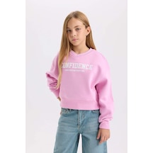 DeFacto Kız Çocuk V Yaka Baskılı İçi Yumuşak Tüylü Kalın Sweatshirt D3496A824WNPN444 Pembe
