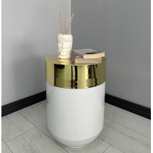 Dekoratif Gold Darbuka Parlak Beyaz Sehpa 60cm