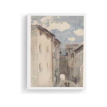 Beyaz Ahşap Çerçeveli Soyut Şehir Manzarası Tablo - Pastel Tonlar Huhu1168