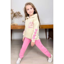 Riccotarz Kız Çocuk Sırt Baskılı Ve Kollarında Yazı Detaylı Sweatshirt Pembe Eşofman Takım Pembe
