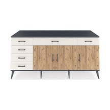 Kronos Konsol 2 Raflı 6 Çekmeceli 3 Kapaklı 176x59x83 Antrasit-çam/aytaşı Çam/aytaşı