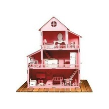 Pembe Ahşap Barbi Bebek Oyun Evi