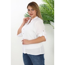 Lady Majestic %100 Cotton Büyük Beden Kadın Müslin Kumaş Gömlek Beyaz