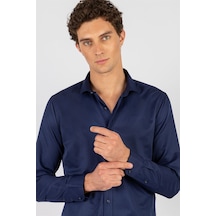 Tudors Modern Slim Fit Dar Kesim Düz Erkek Gömlek-23907 Lacivert