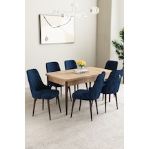 Mabel Meşe Desen 80x132 Açılabilir Yemek Odası Takımı 6 Adet Sandalye Lacivert