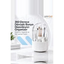 Galeriyo Şeffaf Kapaklı 360 Banyo Düzenleyici Organizer Beyaz Beyaz