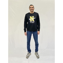 Erkek Bisiklet Yaka Rahat Kalıp 3 İplik Kalın N Baskılı Sweatshirt Spr24sw25 Siyah