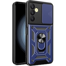 Galaxy Uyumlu A25 Kılıf Magnetik Standlı Kamera Korumalı Klfs Sürgülü Vega Kapak - Mavi Mavi