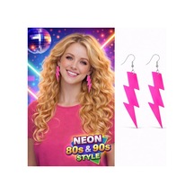 80 Ler 90'lar Retro Neon Pembe Şimşek Küpe 10 Cm Çok Renkli