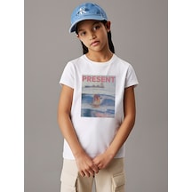 Uyguntarz Çocuk Yazılıkalp Baskılı Pamuklu Tshirt Beyaz