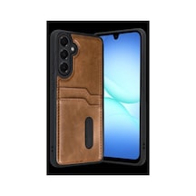 Samsung Galaxy Uyumlu A57 5g Sara Kartvizitli Deri Kılıf - Taba İtdark54548