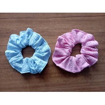 Büyük Boy Lastik Toka, Mavi Ve Pembe, Dantel Desenli, 2'li Set Diğer