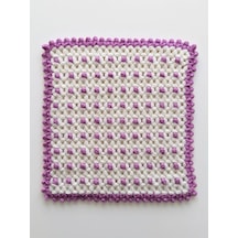 Herşey Fırsat Banyo Lifi Yün El Örmesi Ceyizlik Kare Çiçek Desenli 32x32 Cm