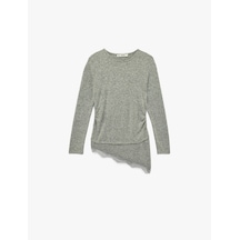 Koton Slim Fit Uzun Kollu Viskon Karışımlı Dantel Detaylı Asimetrik Tişört Gri 6sal10387ık Gri