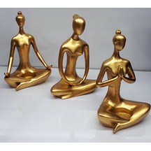 Dekoratif Üçlü Yoga Yapan Tealight Kadın Altın