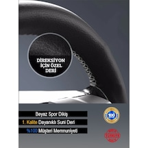 Ford Ka İçin Uyumlu Özel Süper Deri Direksiyon Kılıfı, Dikmeli Beyaz Spor Dikiş