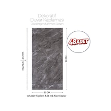 30x60 Cm Kendinden Yapışkanlı Duvar,banyo,tezgah Arası Antrasit Mermer Desen -48 Adet 8807-48
