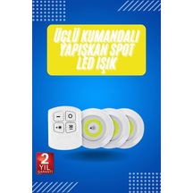 Mey İthalat Yapışkanlı 3'lü Spot Led Işık Lamba Montajsız Pilli Uzaktan Kumandalı Çok Renkli