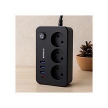 Anahtarlı Termal Korumalı 3'lü Priz + 3xusb 2.1a 2m Uzatma Kablosu Siyah Çok Renkli 2 - 5 M