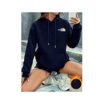 Caddekombin The Fıshıng Baskılı İçi Polarlı Kapüşonlu Lacivert Sweatshirt Lacivert