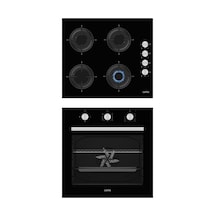 Carino 4 Fonksiyon Mekanik Siyah Power Turbo 2'li Cam Ocaklı Ankastre Set Fırın+Ocak