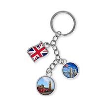 İngiltere Üçlü Epoksi Metal Çift Taraflı Damla Anahtarlık England Gümüş