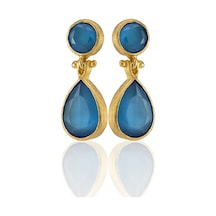Kadir Jewellery 22 Ayar Altın Kaplama Vintage Küpe -el İşçiliği Ve Hipoalerjenik Küpe Koyu Mavi 05374698