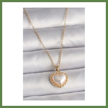 Bezos 316l Çelik Gold Renk Zincir 3d İnci Kalp Model Kadın Kolye Hb006