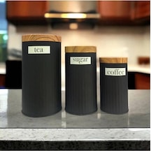 Ucr Home 3&apos Lü Set Metal Çay Kahve Şeker Saklama Kavanozu - Siyah 12 Izgara