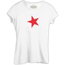 Türk Bayrağı - Bayrak Yıldız Beyaz Kadın Tshirt 001