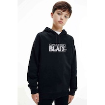 Tshirthane Blade S Baskılı Unisex Çocuk Kapüşonlu Siyah Sweatshirt Siyah