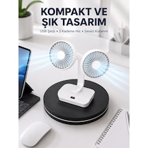 Mey İthalat 720 Döner Çift Taraflı Masaüstü Vantilatör - Usb Şarjlı Sessiz Fan