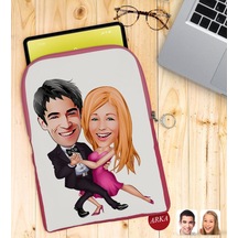 Bk Gift Kişiye Özel Sevgililer Karikatürlü Taşınabilir Koruyucu Tablet Kılıfı & Organizer Çanta - Pembe-13 Kılıf