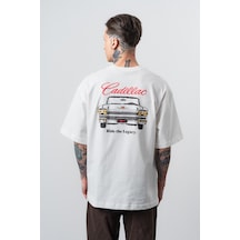 Respire Erkek Cadillac Baskılı Oversize T-shirt Ekru