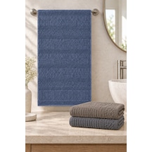 Çizgi Dokulu El Yüz Havlusu 50x90 Cm 3 Lü Set - Midnight Stone Çok Renkli