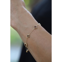 14 Ayar Altın Kahverengi Yonca Detaylı Bileklik Altın