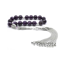 Kararmaz Metal Püsküllü Küre Kesim Ametist Efe Doğaltaş Tesbih