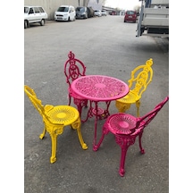 Aluminyumdokumcu Döküm Sandalye Masa Padişah 4+1 Sarı - Fuşya