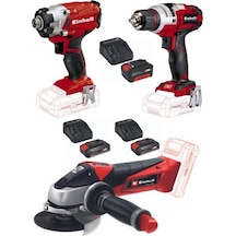 Einhell TE-CI 18/1 Vidalama + TE-CD 18 Li E Matkap + TE-AG 18/115 Avuç Taşlama + 2x2.5 + 4Ah Akülü Set