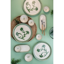 Kütahya Porselen Ottoman Elegance 14 Parça 6 Kişilik Kahvaltı Takımı, Yeşil Çok Renkli