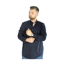 Mode Xl Büyük Beden Erkek Keten Likralı Ukol Hakim Yaka Gömlek 20388 Lacivert 001