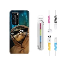 Huawei P40 Pro Kılıf Kablo Koruyuculu Troll Cat 1897 Siyah