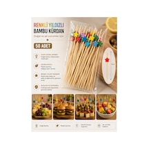 Renkli Yıldızlı Bambu Kürdan 9 Cm 50 Adet - 913955163